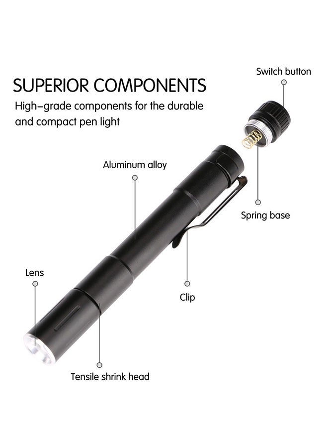 LED Flashlight Clip Mini Torch Pen Light Black 12.5x1.4cm  - Image 2
