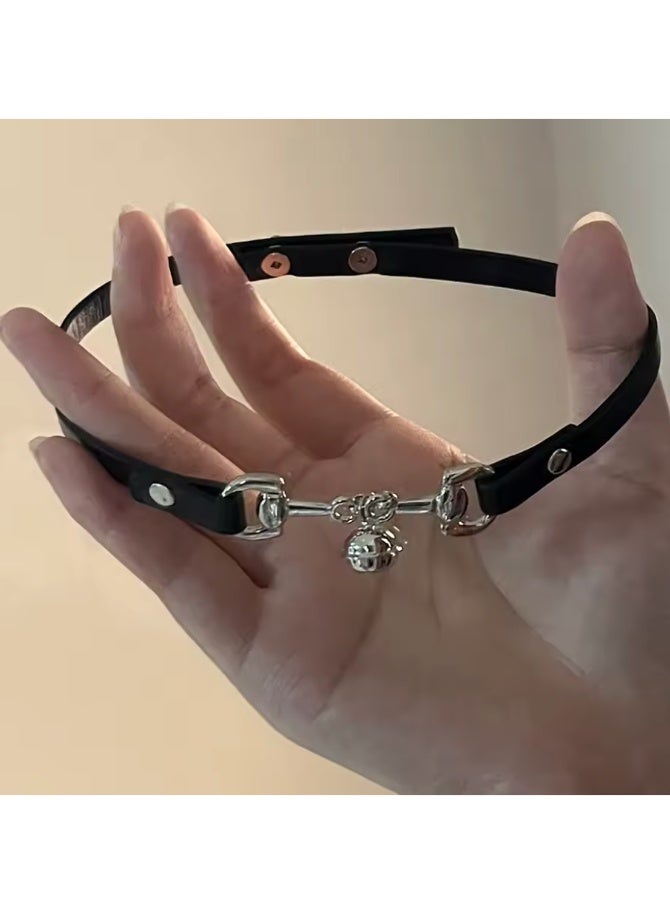 Hip Hop New Fashion Small Silver Bell Pendant Black Leather Choker Necklace for Women - Image 3
