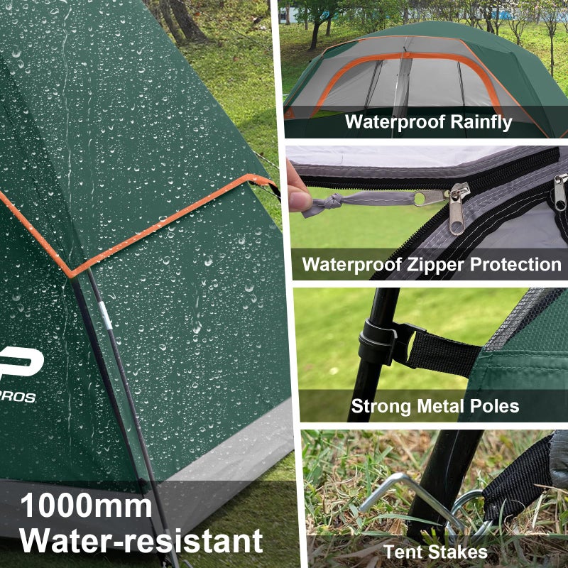 CAMPROS CP Tent 8 Person Camping Tents, Waterproof Windproof Family Dome Tent with Rainfly, Large Mesh Windows, Wider Door, Easy Setup, Portable with Carry Bag (Dark Green) - Image 3