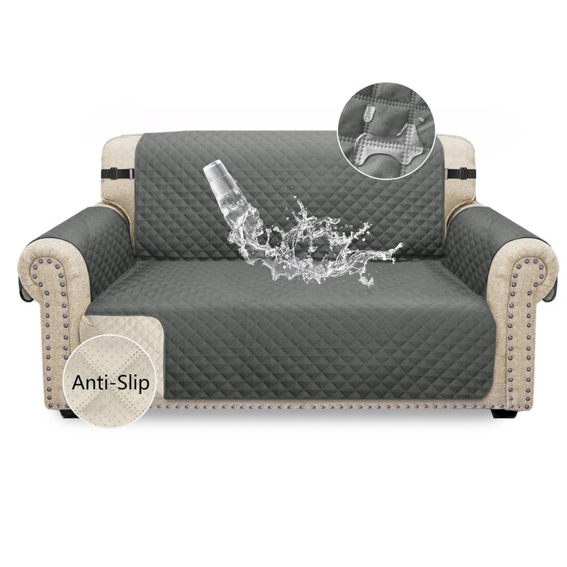 Granbest غطاء أريكة مقاوم للماء من جرانبست لكرسيين، غطاء محبب غير قابل للانزلاق مع أحزمة مرنة، واقي أريكة قابل للغسل للأطفال والحيوانات الأليفة والكلاب والقطط، لجميع فصول السنة، عالمي لكرسيين، رمادي