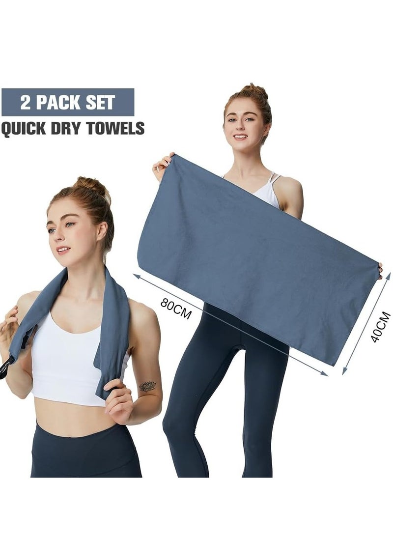 LIMOS 2 Pack Quick Drying Gym Towel 40x80CM Soft Microfiber Lightweight Sport Sweat Towel Perfect Travel Camping Towel Super Absorbent Ultra Compact for Gym Sport Yoga Backpacking Beach Swimming, Navy Blue  - Image 2