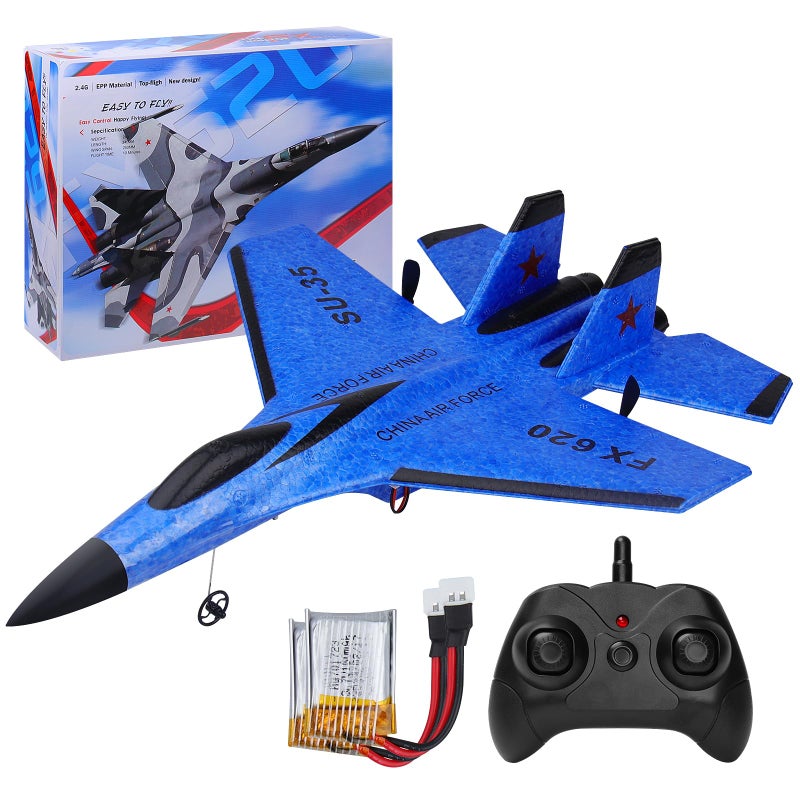 Beffkkip RC Plane 2CH Remote Control Plane SU35 RC Jet 24GHz RC Airplane RTF Easy to Fly FX620 Airplane Toys for Beginner Kids and Adultswith Night Lights USB ChargingBlue - Image 1