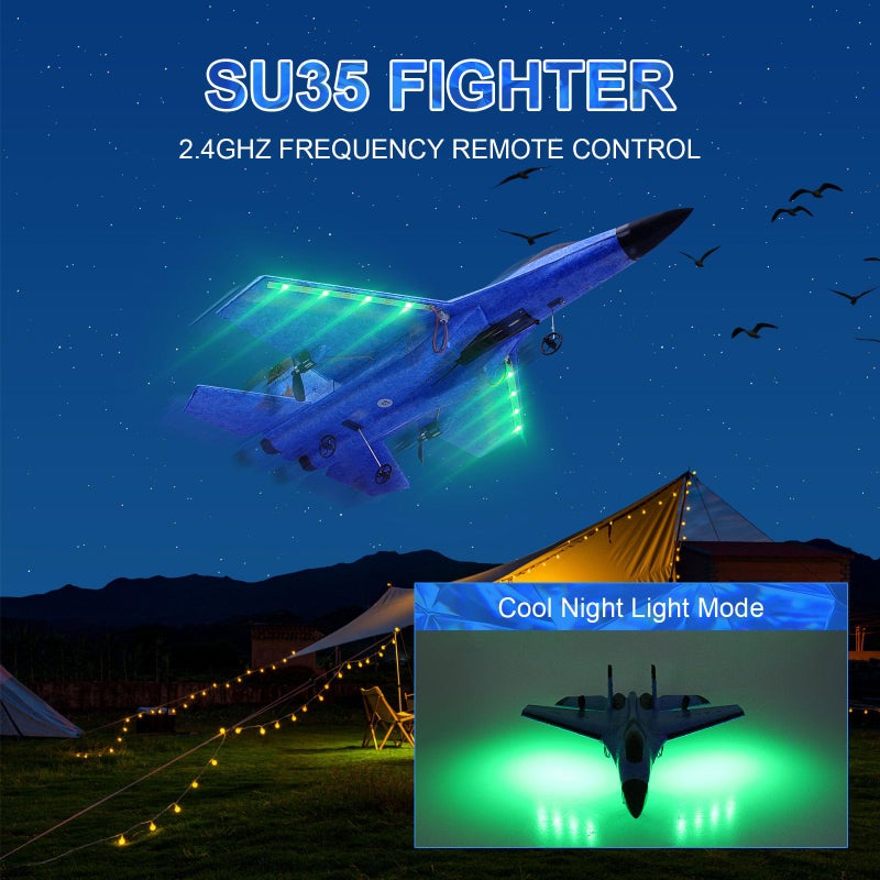 Beffkkip RC Plane 2CH Remote Control Plane SU35 RC Jet 24GHz RC Airplane RTF Easy to Fly FX620 Airplane Toys for Beginner Kids and Adultswith Night Lights USB ChargingBlue - Image 2