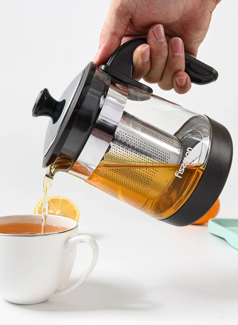 Fissman  Fissman Borosilicate Tea Pot 950ml With Filter Black/Clear/Grey 950ml  | Best Price UAE