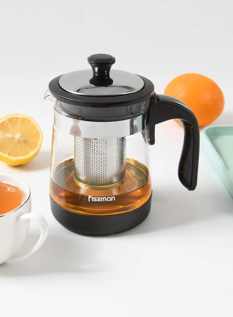 Fissman  Fissman Borosilicate Tea Pot 950ml With Filter Black/Clear/Grey 950ml  | Best Price UAE