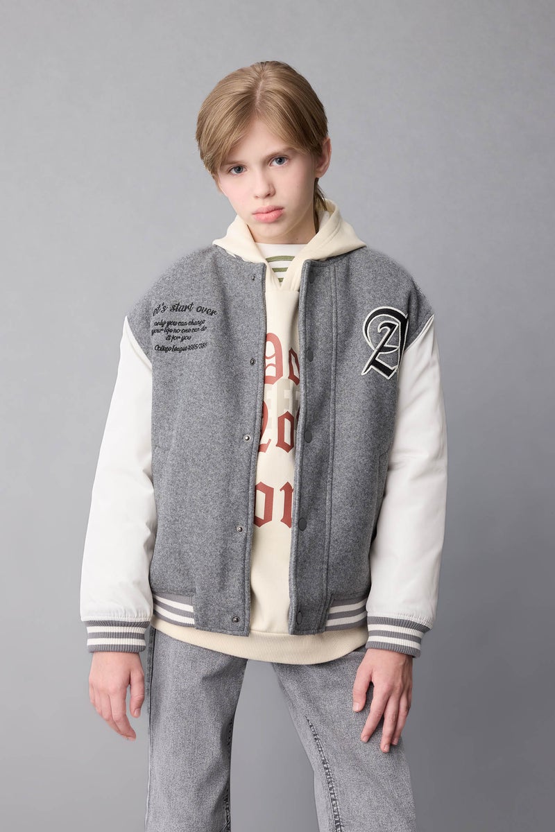 DeFacto Boy College Collar Pocketed Bomber Jacket  - Image 1