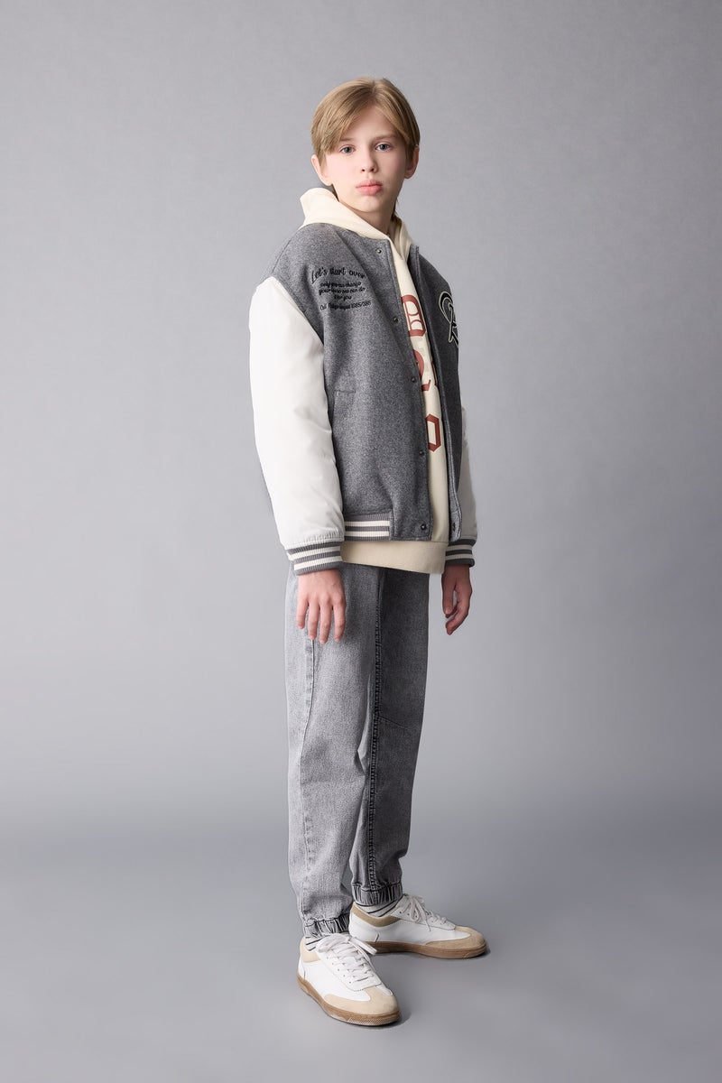 DeFacto Grey Boy College Collar Pocketed Bomber Jacket Casual - Image 2