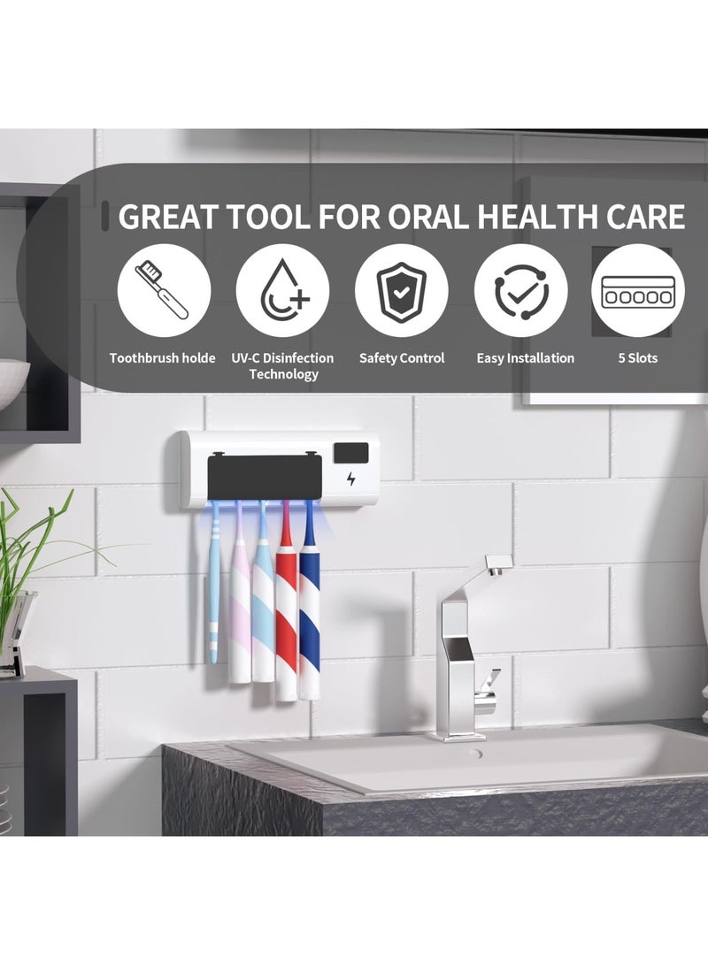 Arabest Toothbrush Holders Black Toothbrush Holder Wall Mounted Electric Toothbrush Holders for Bathrooms 5 Toothbrush Holder Slots with Light, Timerable, Rechargeable Toothbrush Cleaner Case  - Image 2