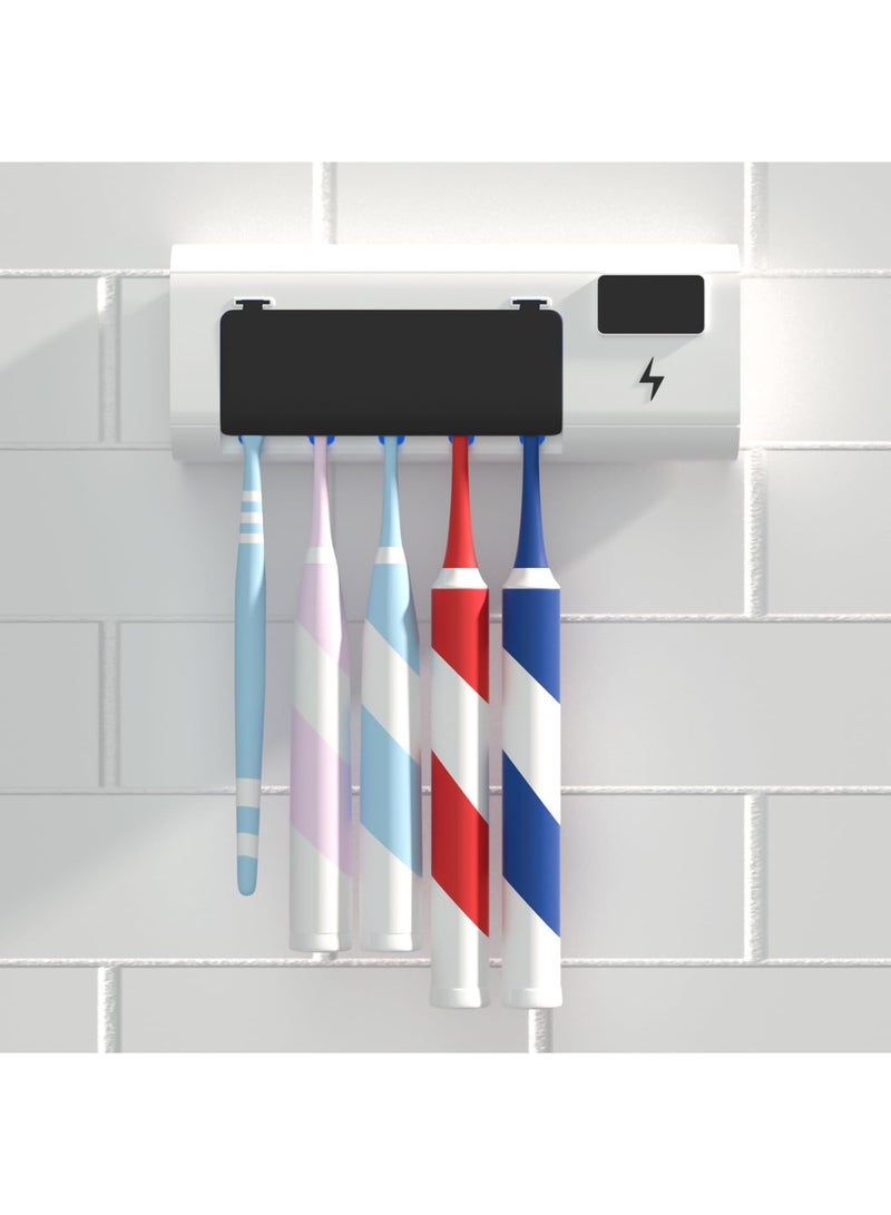 Arabest Toothbrush Holders Black Toothbrush Holder Wall Mounted Electric Toothbrush Holders for Bathrooms 5 Toothbrush Holder Slots with Light, Timerable, Rechargeable Toothbrush Cleaner Case  - Image 1