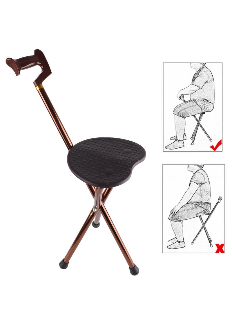 XiuWoo Portable Folding Cane with Handle, Adjustable Height Walking Stick Three-Legged Cane with Seat, Alloy Crutch Chair Anti-Slip Lightweight Walking Stick for Seat for Men and Women, Brown - Image 5