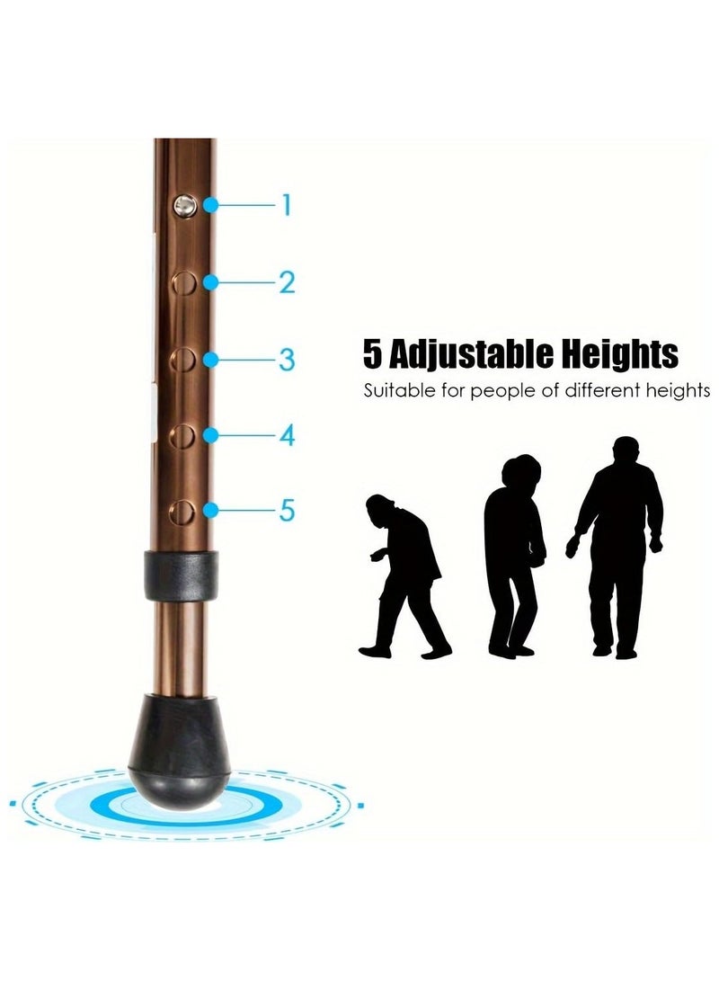 XiuWoo Portable Folding Cane with Handle, Adjustable Height Walking Stick Three-Legged Cane with Seat, Alloy Crutch Chair Anti-Slip Lightweight Walking Stick for Seat for Men and Women, Brown - Image 3
