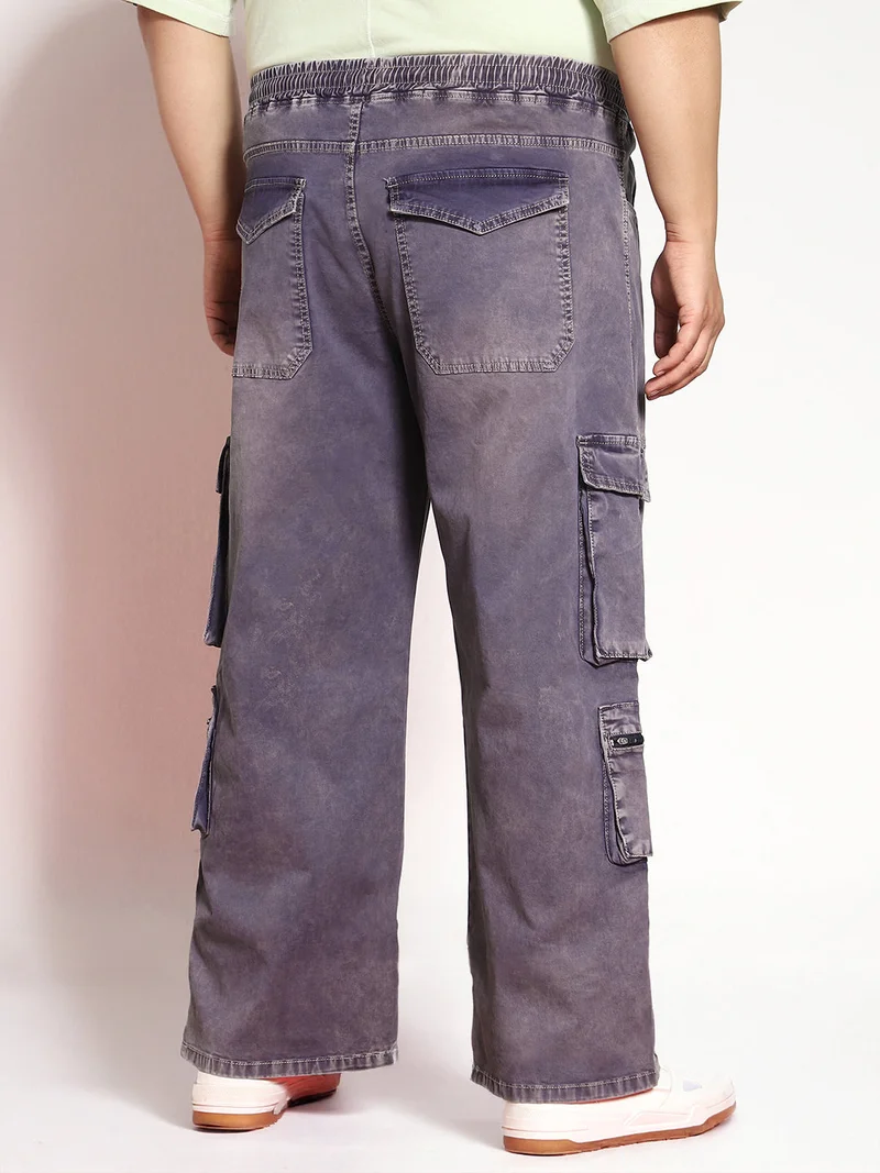 Urbano Fashion  Urbano Plus Men's Dark Blue Loose Baggy Fit Travel Cargo Jeans with 8 Pockets Stretchable  | Best Price UAE