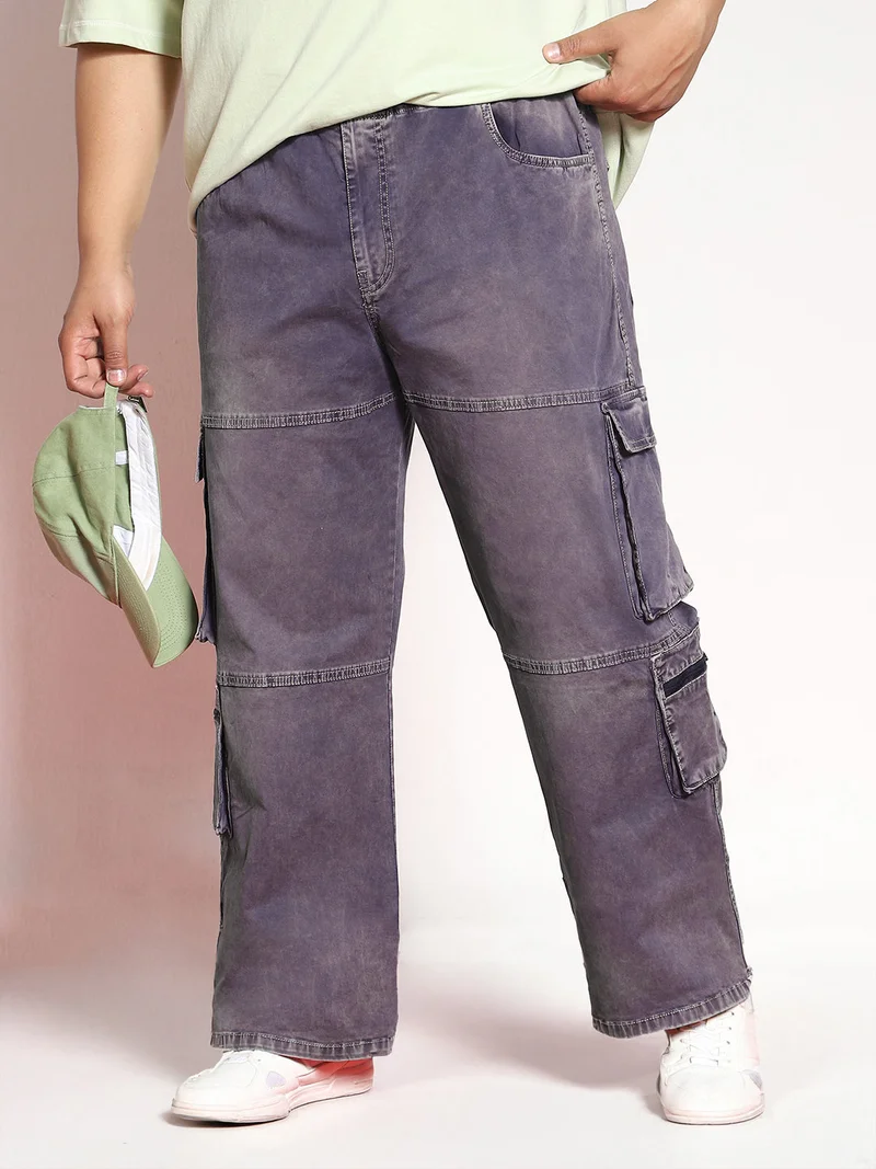 Urbano Fashion  Urbano Plus Men's Dark Blue Loose Baggy Fit Travel Cargo Jeans with 8 Pockets Stretchable  | Best Price UAE