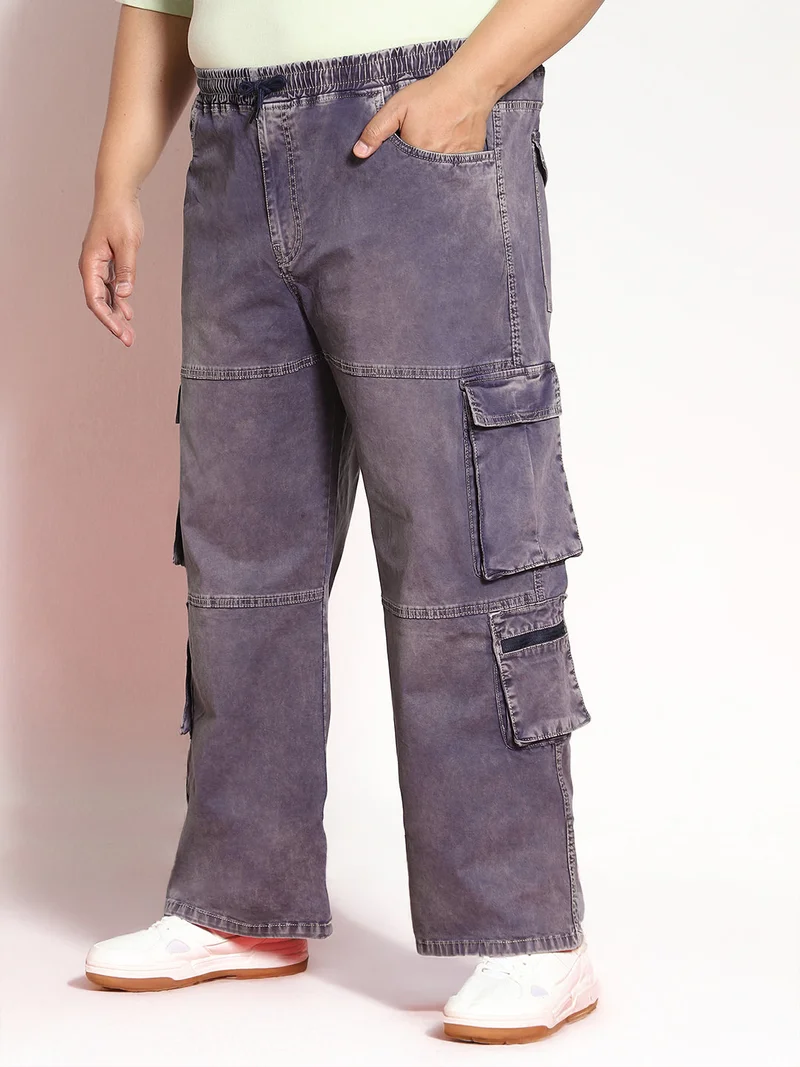 Urbano Fashion  Urbano Plus Men's Dark Blue Loose Baggy Fit Travel Cargo Jeans with 8 Pockets Stretchable  | Best Price UAE