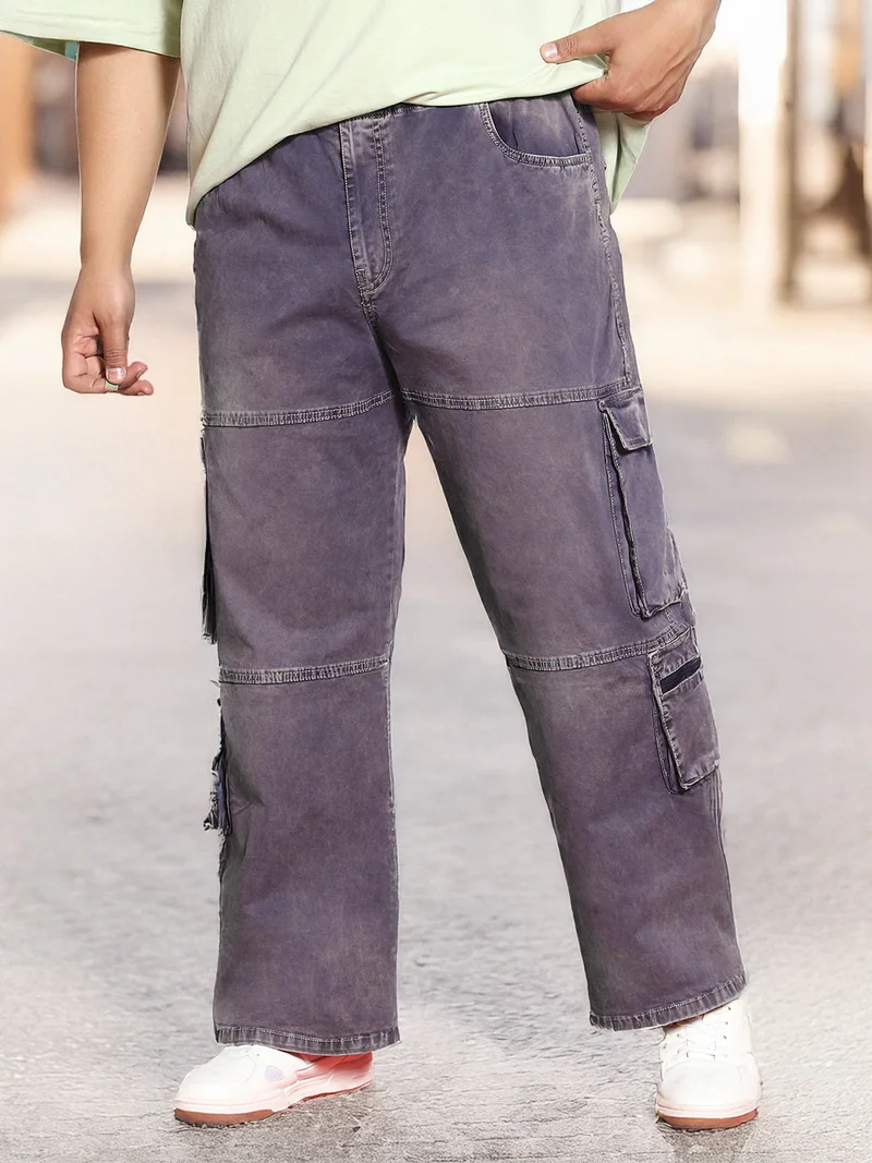 Urbano Plus Men's Dark Blue Loose Baggy Fit Travel Cargo Jeans with 8 Pockets Stretchable