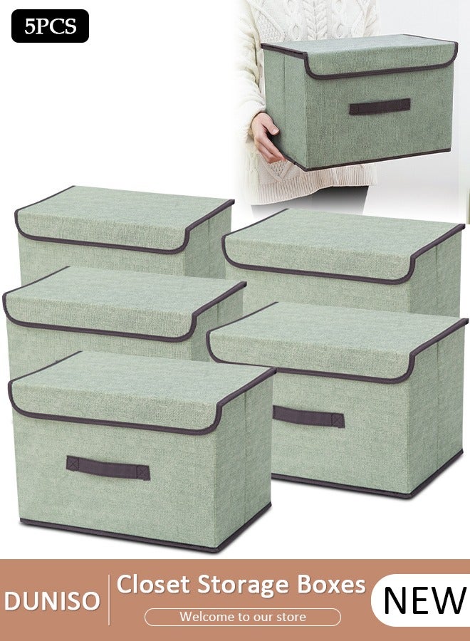 DUNISO 5pcs Stackable Storage Cubes with Lids Fabric Decorative Storage Box Bins Organizer Containers Baskets with Velcro Cover Handles Divider for Bedroom Closet Living Room - Image 1
