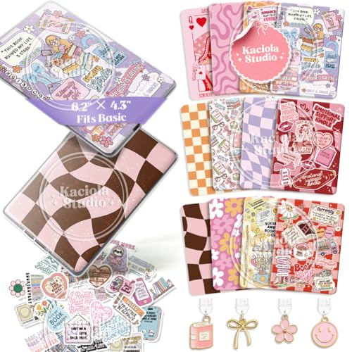 Kaciola 12PCS Inserts Cardstock and 4PCS Charms for E-reader with 50PCS Stickers for Insert, 6.2"x4.3" Bookish Warm Theme Back Cover Accessories for E-Reader Basic, Gifts for Booklovers - Image 1