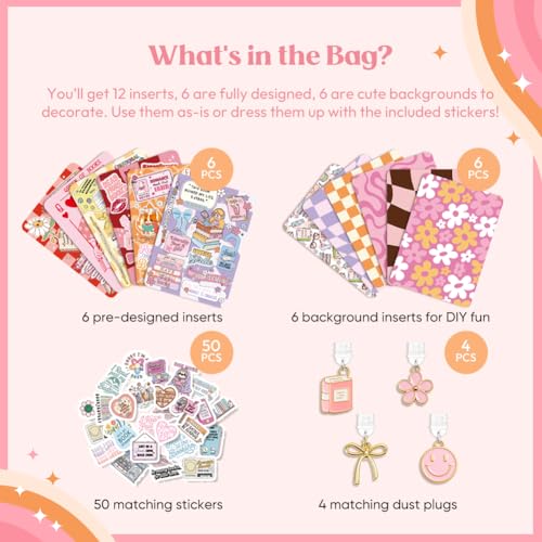 Kaciola 12PCS Inserts Cardstock and 4PCS Charms for E-reader with 50PCS Stickers for Insert, 6.2"x4.3" Bookish Warm Theme Back Cover Accessories for E-Reader Basic, Gifts for Booklovers - Image 3