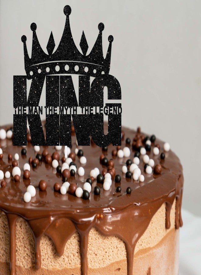 LETLIMIT Black Crown King The Man The Myth The Legend Cake Topper for Man Male Happy Birthday Theme Decor Supplies Daddy Father's Day Family Party Decorations - Image 3