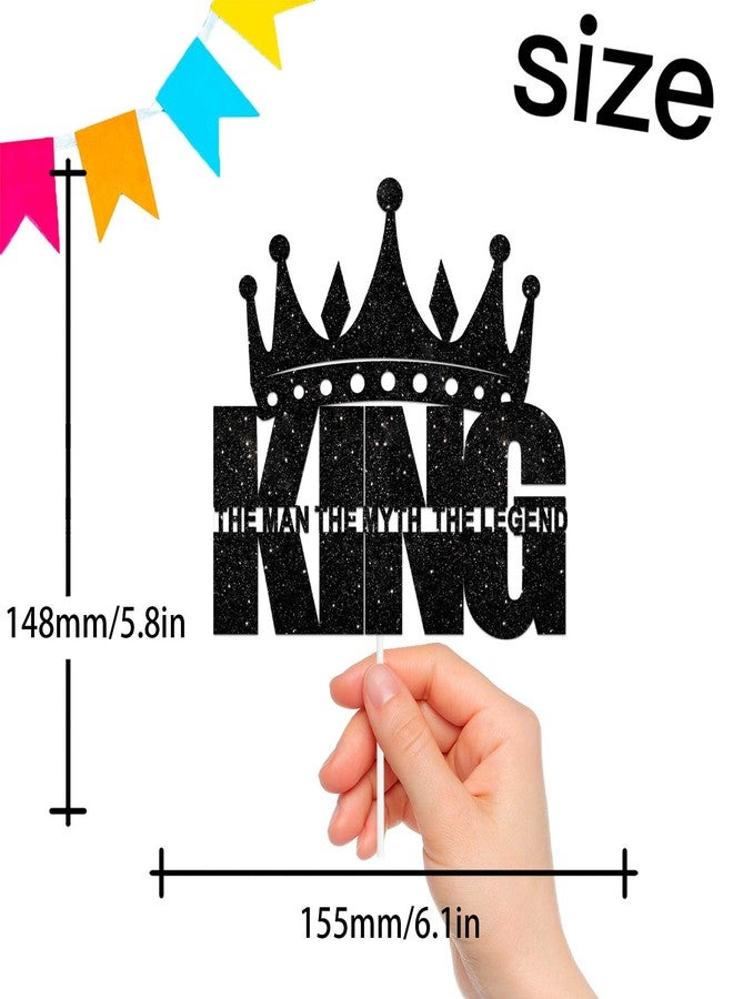 LETLIMIT Black Crown King The Man The Myth The Legend Cake Topper for Man Male Happy Birthday Theme Decor Supplies Daddy Father's Day Family Party Decorations - Image 2