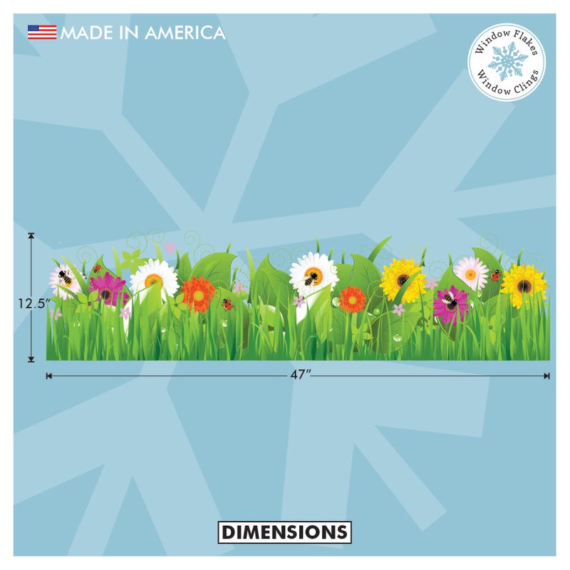 Window Flakes Springtime Flower Window Cling Decal for Glass - Wild Grass, Flowers, Bugs and Insects Design - Large Double Sided Vibrant Color Spring Decoration Window Sticker. Reusable Vinyl. Made in America. - Image 3