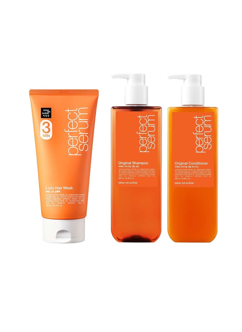 Mise En Scène - Mise En Scene 3 Min Korean Hair Mask Perfect Serum Conditioner Original 22.99 Fl Oz Perfect Serum Original Shampoo 22.99 Fl Oz - Image 1