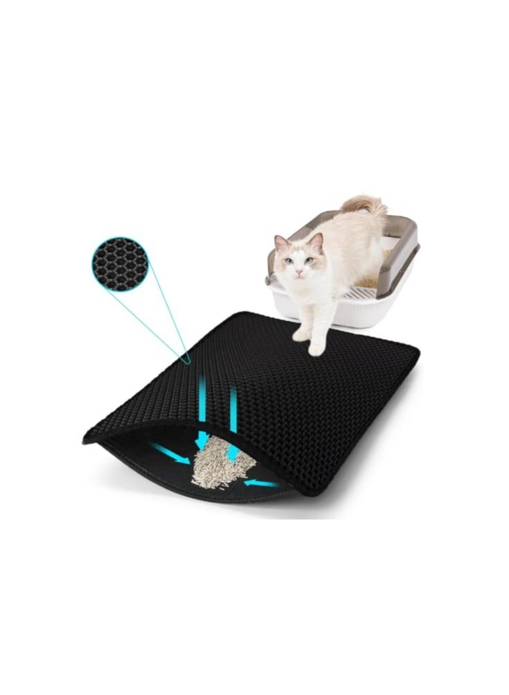 سجادة قمامة كبيرة سوداء اللون للقطط | مقاومة للماء، غير قابلة للانزلاق، سهلة التنظيف | تغطية قصوى - Image 1