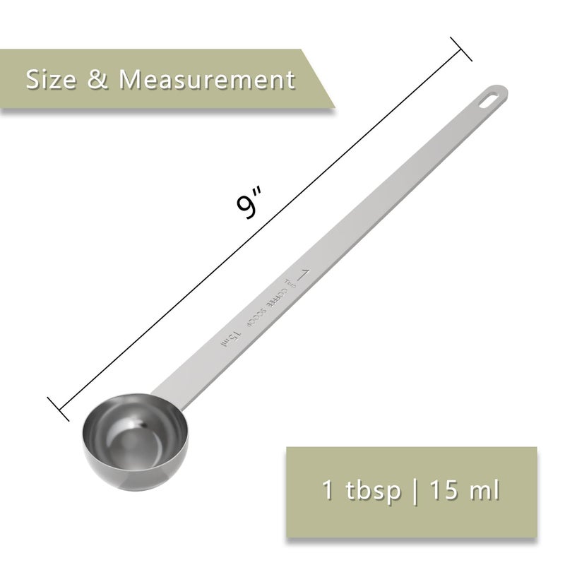 LEIFENY 2PCS 1 Tablespoon Coffee Scoop, 9" Long Handle Measuring Spoon, One tbsp (15 ml) Stainless Steel Scooper - Image 2