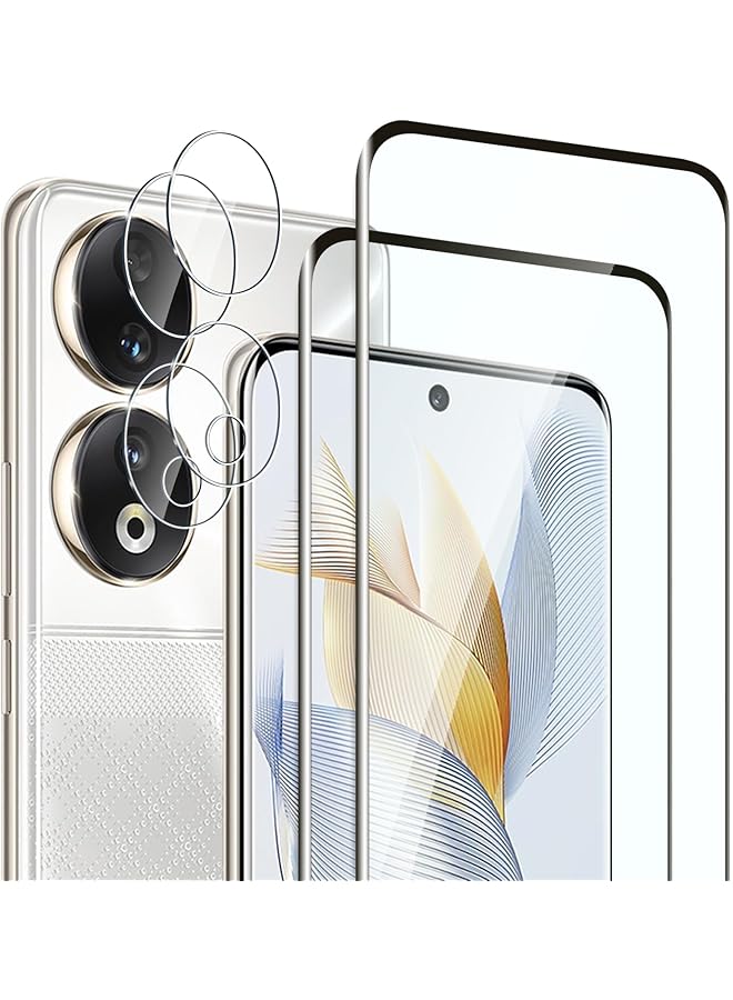 erorex 2+2 Pack Tempered Glass Screen Protector Compatible With Honor 90 And Camera No Bubbles 9H Hardness Anti Scratch 3D Curved Hd Screen Protector For Honor 90 - Image 1