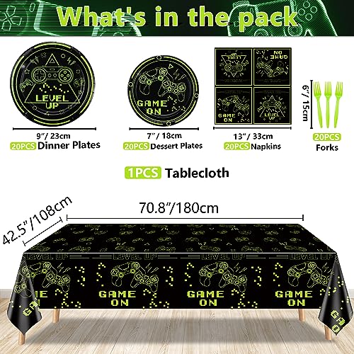 PTECDROTS Video Game Party Decorations 81Pcs Green Gaming Birthday Decorations Includes Game On Plates Napkins Tablecloth for Boys Level Up Birthday Decorations Game On Party Supplies Serve 20 - Image 5