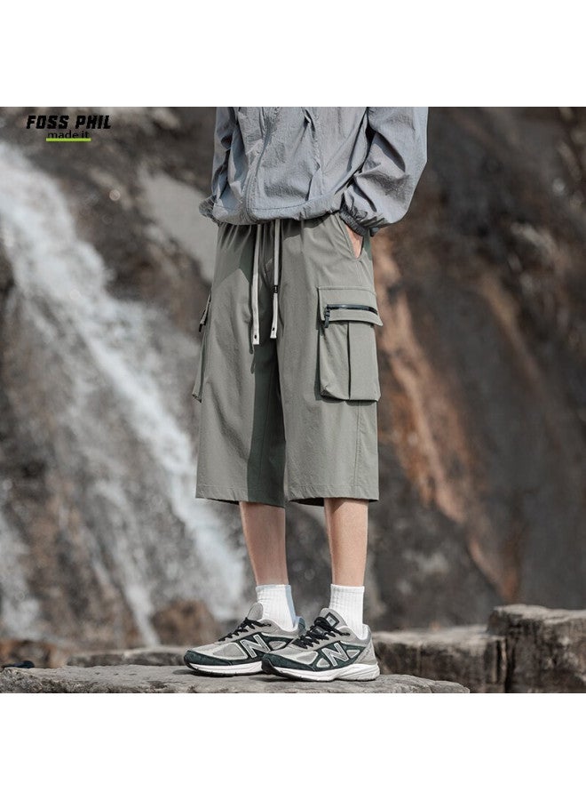 Foss Phil Breathable Quick-dry Capri Pants For Men, Spring And Summer Loose-fit Cargo Straight-leg Casual Trousers K172 Green XL - Image 2