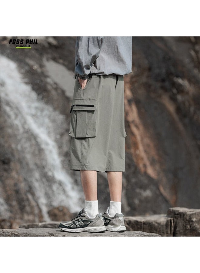 Foss Phil Breathable Quick-dry Capri Pants For Men, Spring And Summer Loose-fit Cargo Straight-leg Casual Trousers K172 Green XL - Image 5