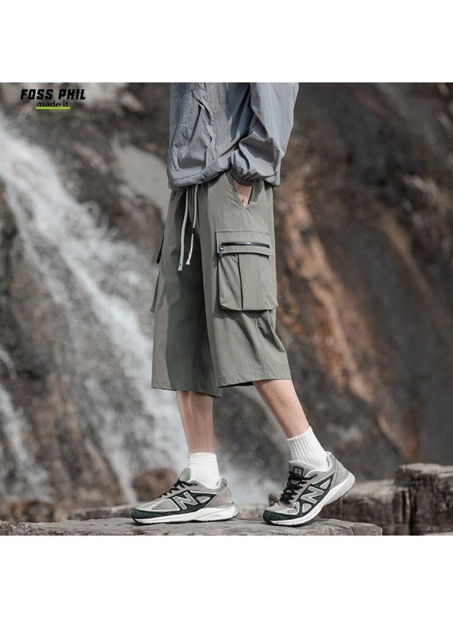 Foss Phil Breathable Quick-dry Capri Pants For Men, Spring And Summer Loose-fit Cargo Straight-leg Casual Trousers K172 Green XL - Image 3