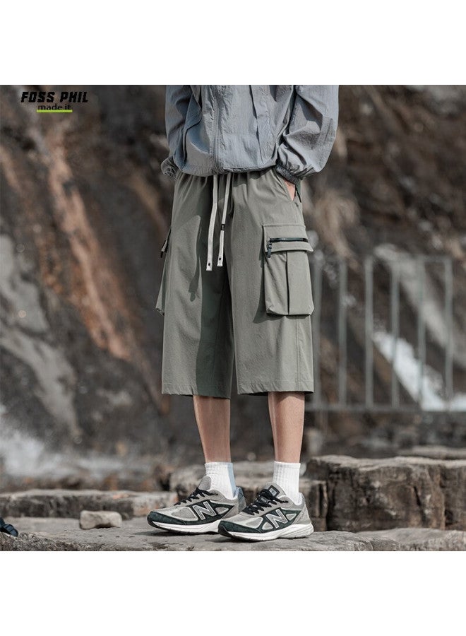 Foss Phil Breathable Quick-dry Capri Pants For Men, Spring And Summer Loose-fit Cargo Straight-leg Casual Trousers K172 Green XL - Image 1