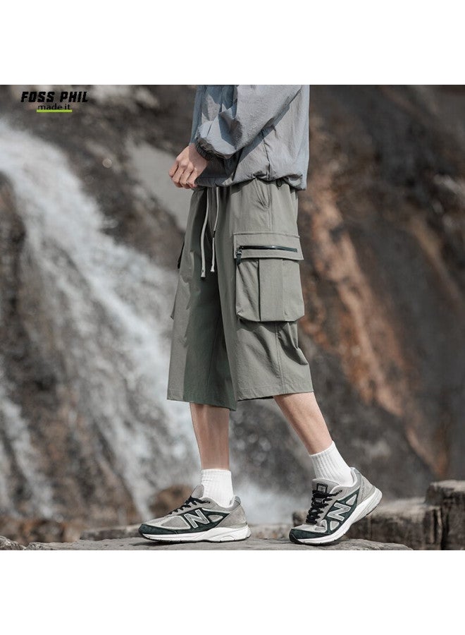 Foss Phil Breathable Quick-dry Capri Pants For Men, Spring And Summer Loose-fit Cargo Straight-leg Casual Trousers K172 Green XL - Image 4