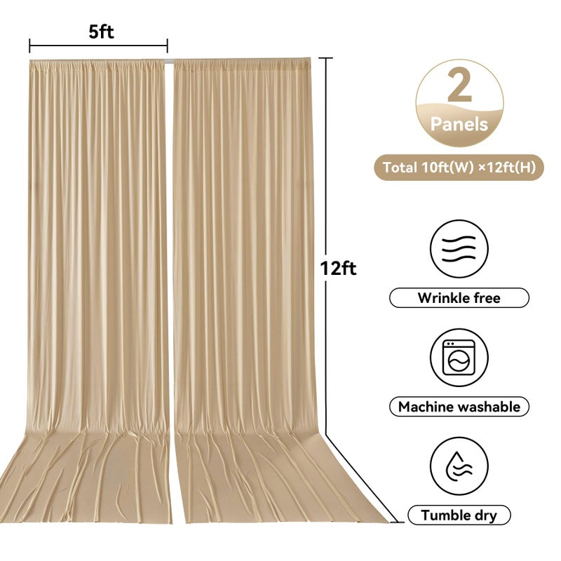Htper 10x12 ft Wrinkle Free Beige Backdrop Curtain for Wedding Parties, Silky Polyester 2 Panels 12 ft Long Photo Backdrop Drapes Back Drop Cloth for Birthday Photography Background - Image 5