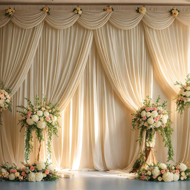 Htper 10x12 ft Wrinkle Free Beige Backdrop Curtain for Wedding Parties, Silky Polyester 2 Panels 12 ft Long Photo Backdrop Drapes Back Drop Cloth for Birthday Photography Background - Image 3