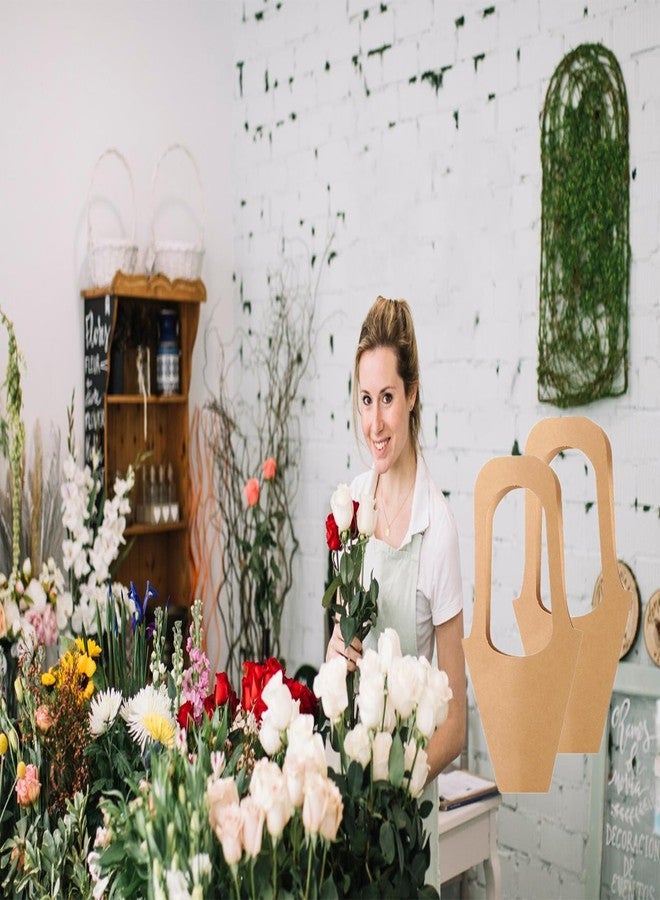 HDFCLUP 50 pc Kraft Paper Flower Bags with Handles Cones & Brown Bouquets - Shears, Thorn Remover, Floral Tape & Lace Ribbon (13.78Inches) - Image 3