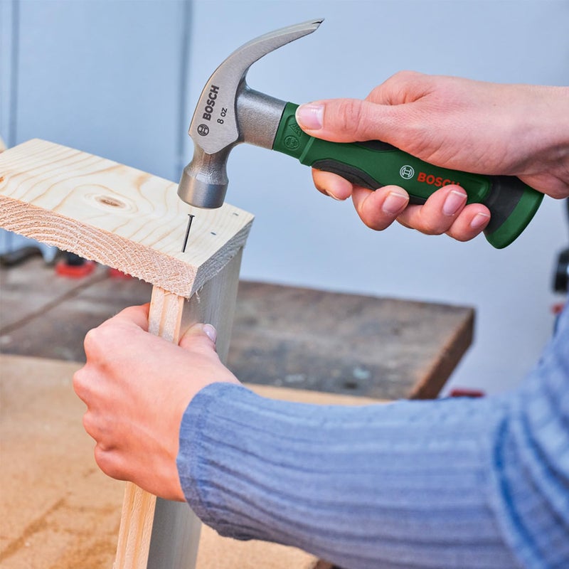 BOSCH 225g/8 oz Stubby Claw Hammer Precise Carbon Steel Head, Ergonomic Soft Grip Handle, V-Shaped Claw For Easy Nail Removal - Image 2