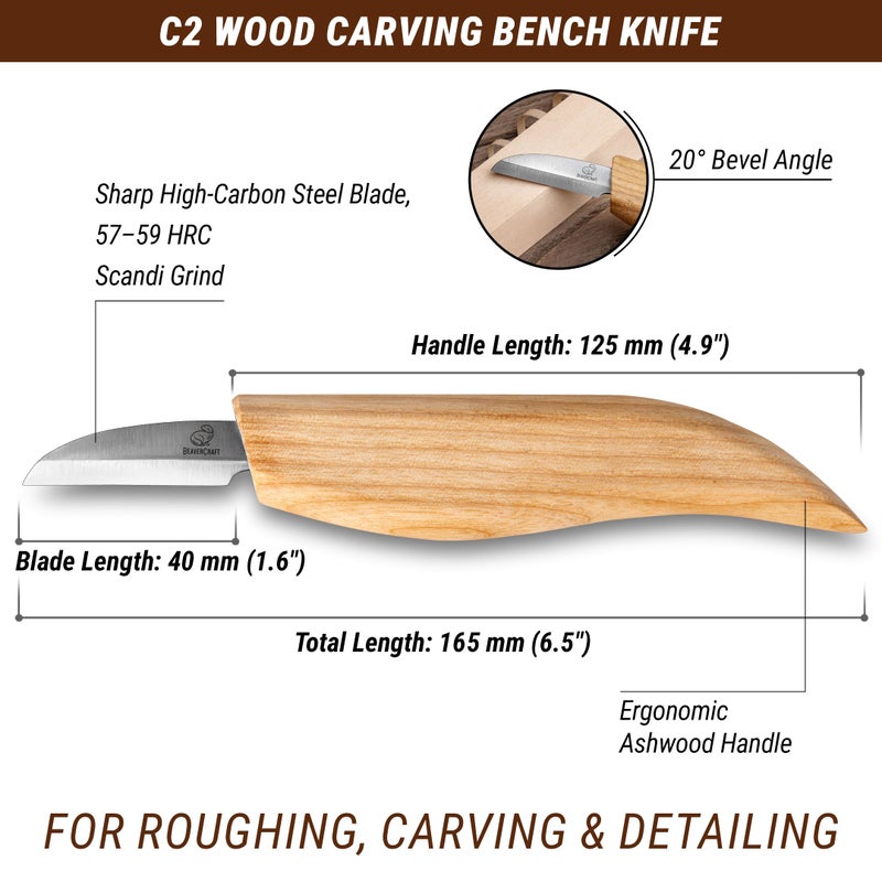 BeaverCraft Whittling Knife C2 6.5" - Wood Chip Carving Knife for General Purpose - Detail Whittling Knives Carbon Steel - Wood Carving Tools for Beginners - Image 2