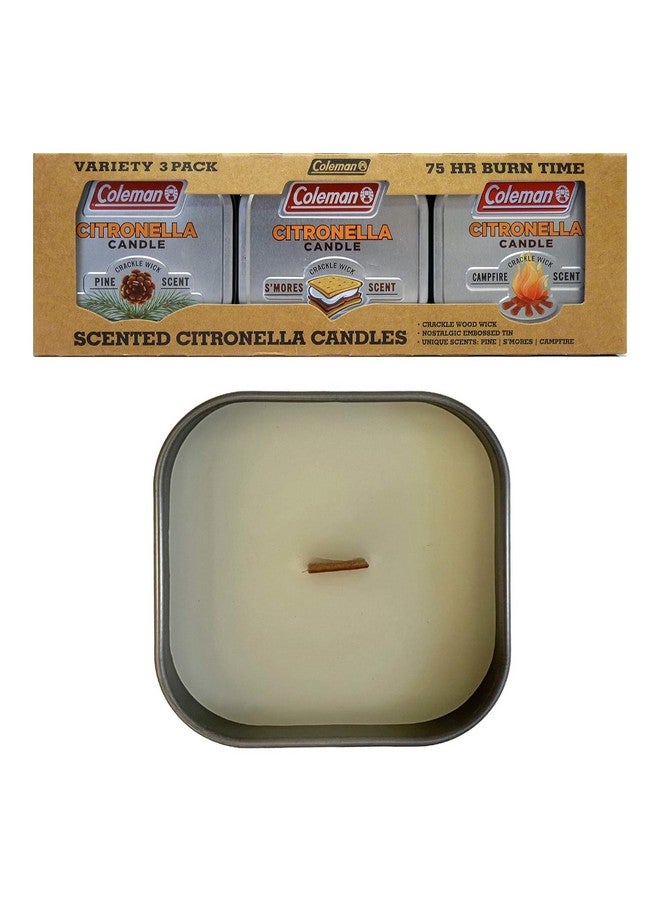 Coleman Scented Tin Citronella Candle - 3 Pack, S'Mores, Pine and Campfire - Image 1