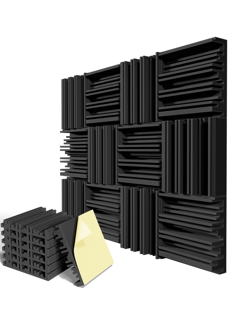 SYOSI Self-Adhesive Sound Proof Foam Panels, Acoustic Foam, High Resilience Sound Proofing Padding for Wall, Sound Absorbing Panels Suitable for Home, Studio, Black (12 Pack) (12 X 12 X 2 inches) - Image 1