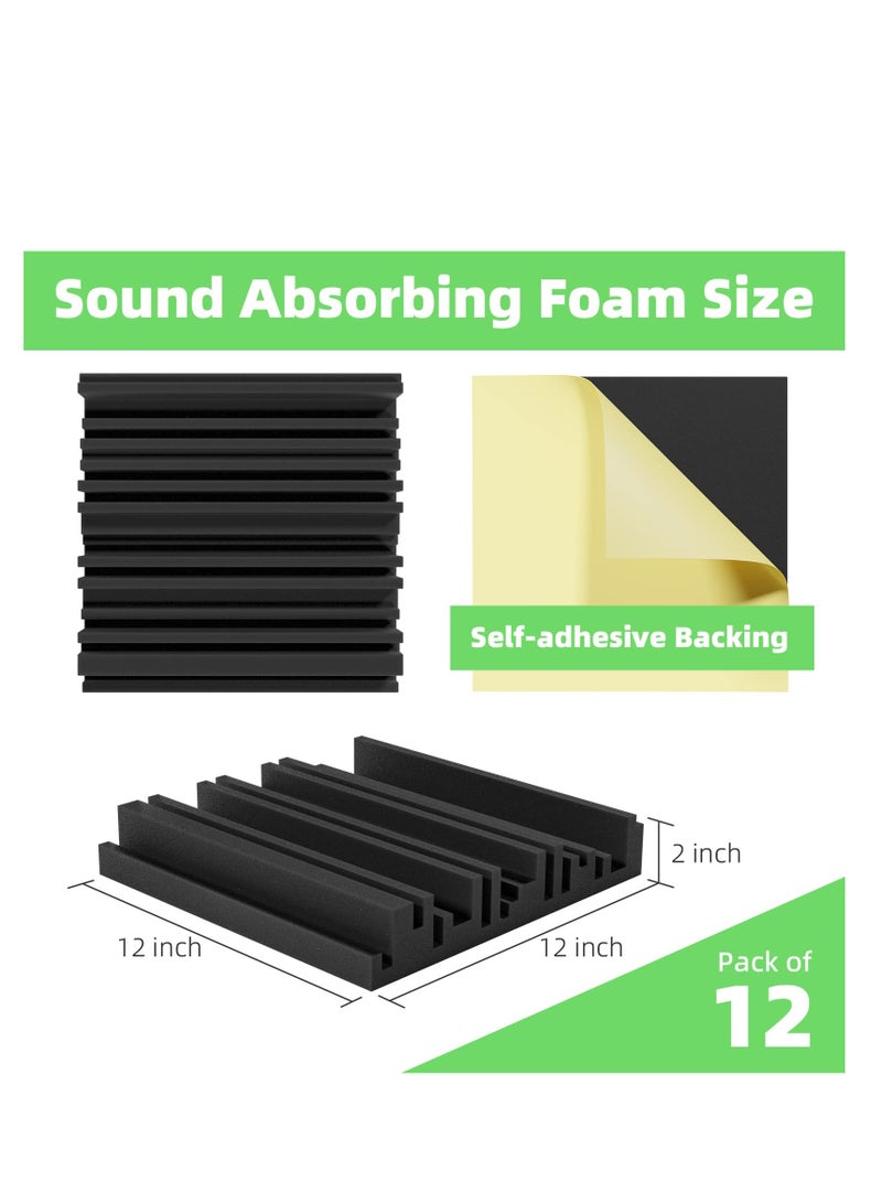 SYOSI Self-Adhesive Sound Proof Foam Panels, Acoustic Foam, High Resilience Sound Proofing Padding for Wall, Sound Absorbing Panels Suitable for Home, Studio, Black (12 Pack) (12 X 12 X 2 inches) - Image 3