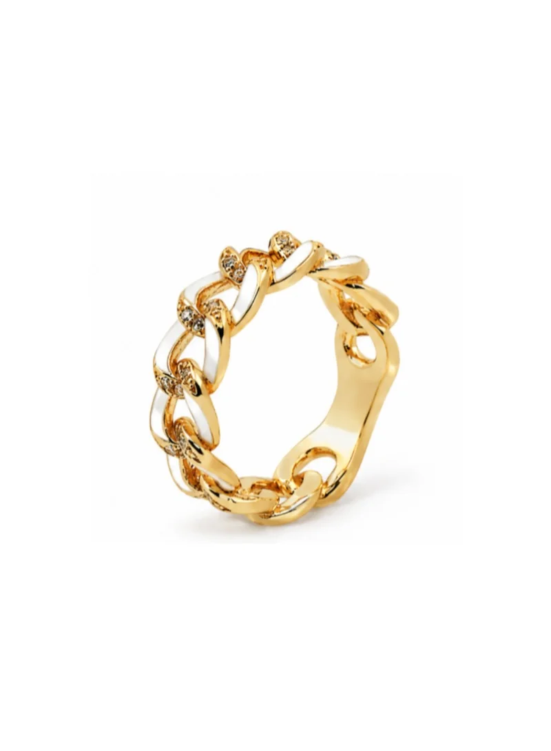 ايمي دبي Chain white ring w/stones. Size 7