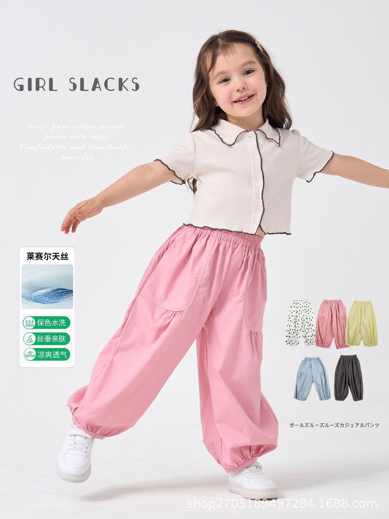 Children'S Tencel Cool Casual Pants Girls' Summer Lyocell Fiber Loose Pants - Image 2