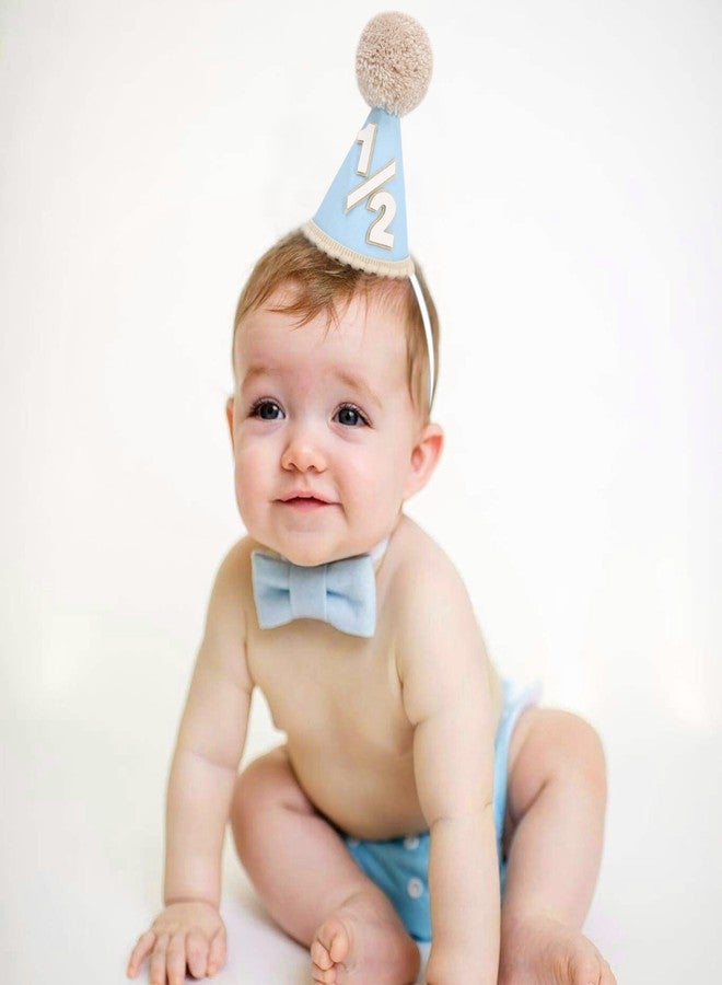 Jissoo Blue 1/2 Birthday Hat - Rustic Six Months Birthday Decorations,Half Way To One Party Hat Photo Props,Little One Half Cake Smash Decorations,1/2 Blue Hat Outfit - Image 3