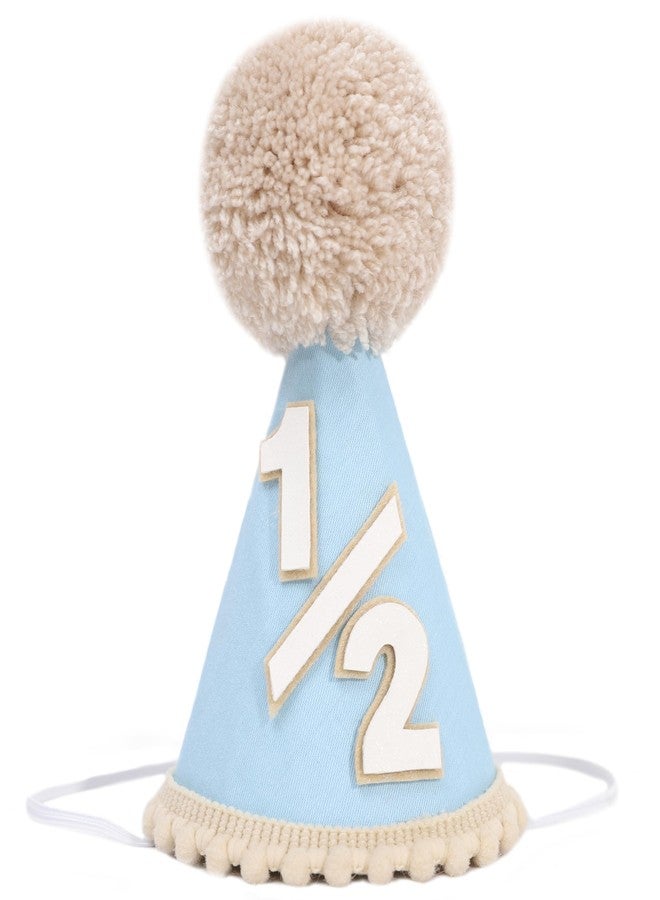 Jissoo Blue 1/2 Birthday Hat - Rustic Six Months Birthday Decorations,Half Way To One Party Hat Photo Props,Little One Half Cake Smash Decorations,1/2 Blue Hat Outfit - Image 1