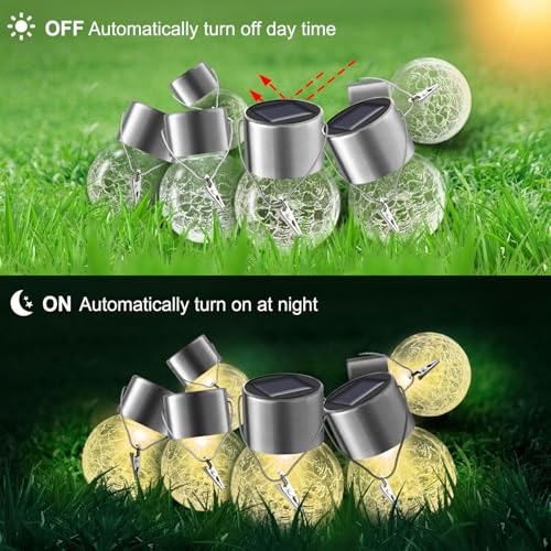 PARTPHONER Solar Outdoor Lights Decorative 12 Pack, Hanging Solar Garden Lights Waterproof, Solar Powered Globe Cracked Glass Ball Lantern for Yard Patio Fence Tree Umbrella Holiday Decoration, Warm White - Image 4