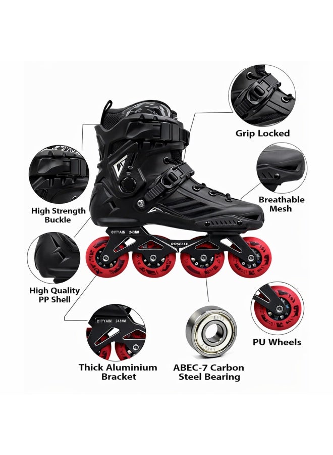 ROSELLE Professional Inline Skates for Adults & Teens – ABEC-7 Bearings, PU Wheels, Aluminium Frame, Hard Shell Support, Triple Buckle Closure, Outdoor Fitness Roller Blades - Image 3