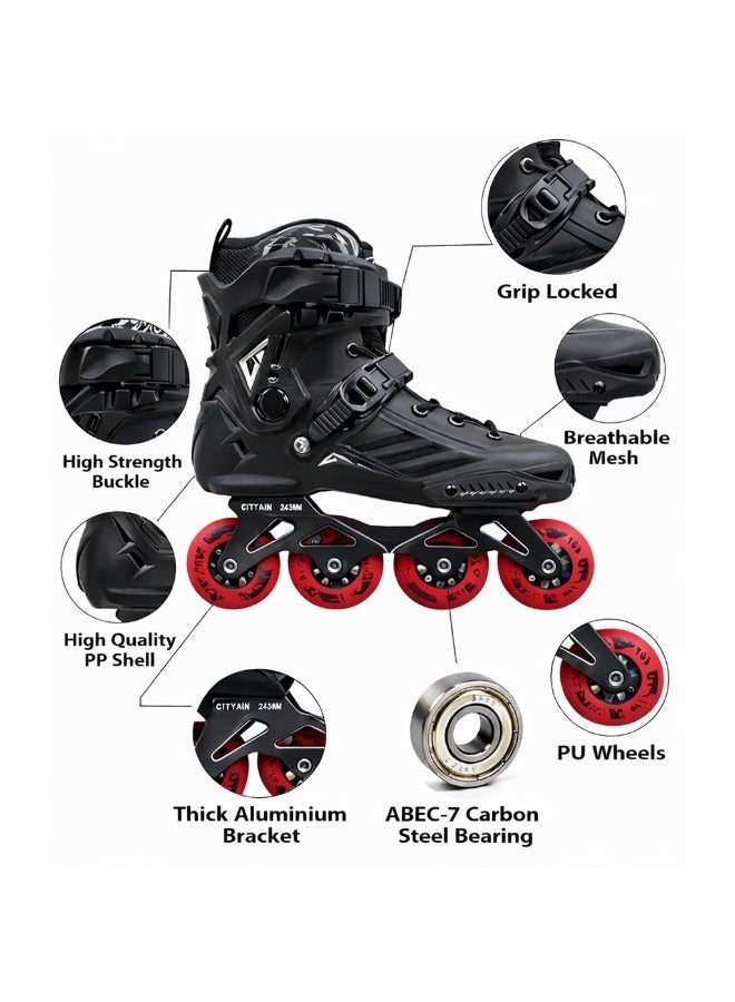 ROSELLE Professional Inline Skates for Adults & Teens – ABEC-7 Bearings, PU Wheels, Aluminium Frame, Hard Shell Support, Triple Buckle Closure, Outdoor Fitness Roller Blades - Image 2